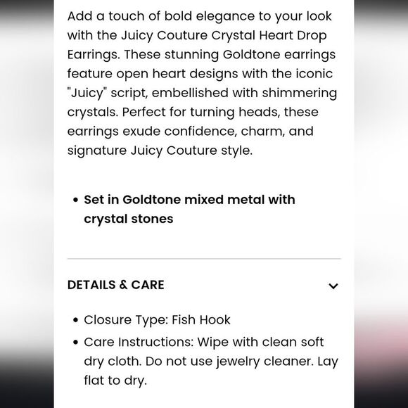 Juicy Couture Script Crystal Heart Drop Earrings - Picture 4 of 6